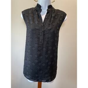 Ann Taylor Black Ruffle Neck Sleeveless Top with Polka Dot Inlay
